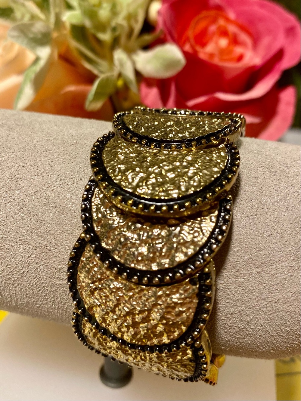 Gold Textured Layered Cuff Bracelet by